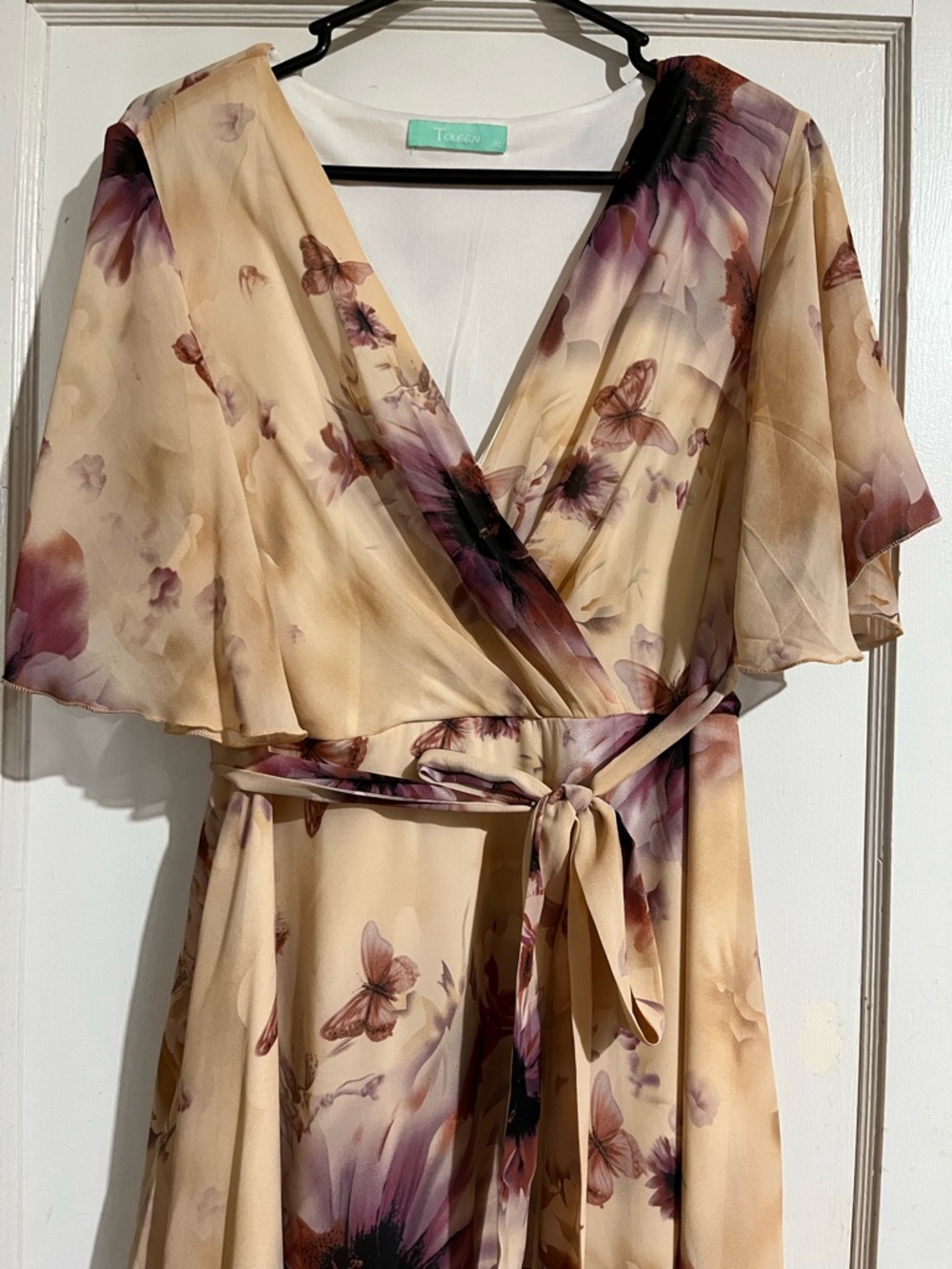 torrid Cream Floral Wrap Dress with Purple Accents